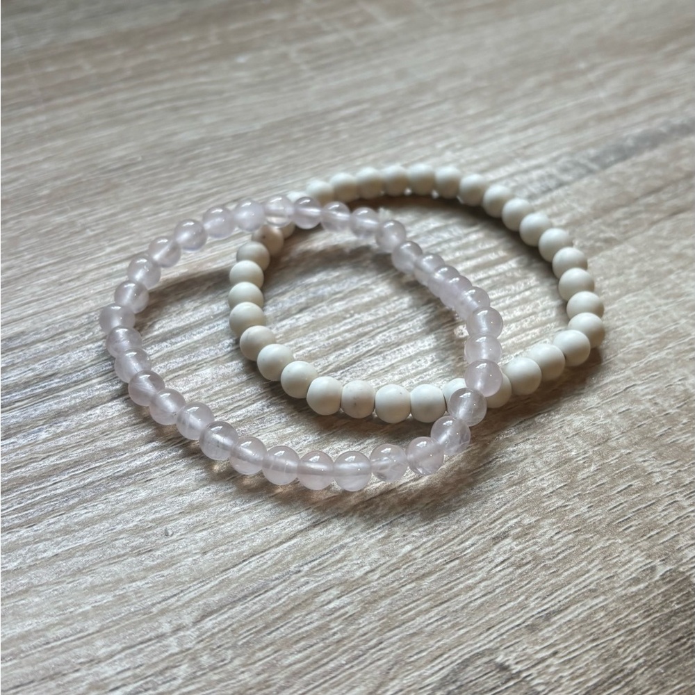 Elegant Pink and Cream Beaded Bracelet Set